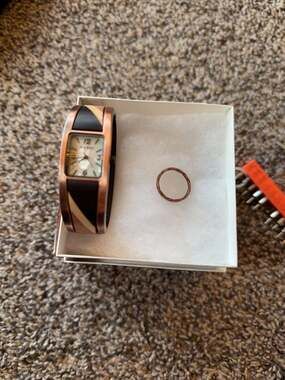 Armitron Women's Geometric Cuff Watch and Ring Set